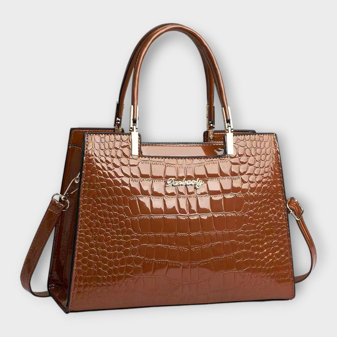 Chiara - Borsa a Mano in Pelle di Coccodrillo Lucido