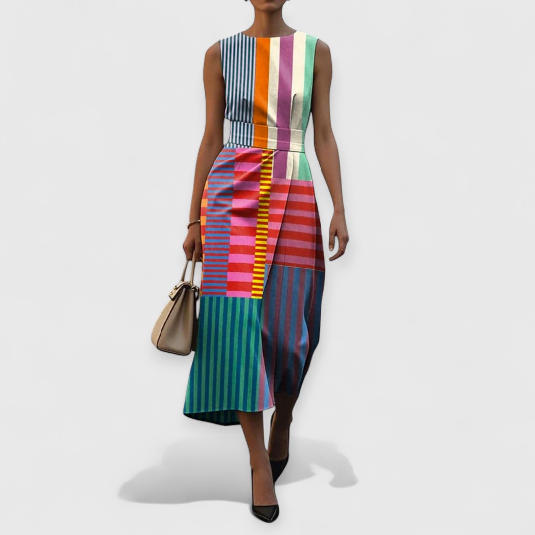 Tiffany – Abito a Righe Multicolor Senza Maniche