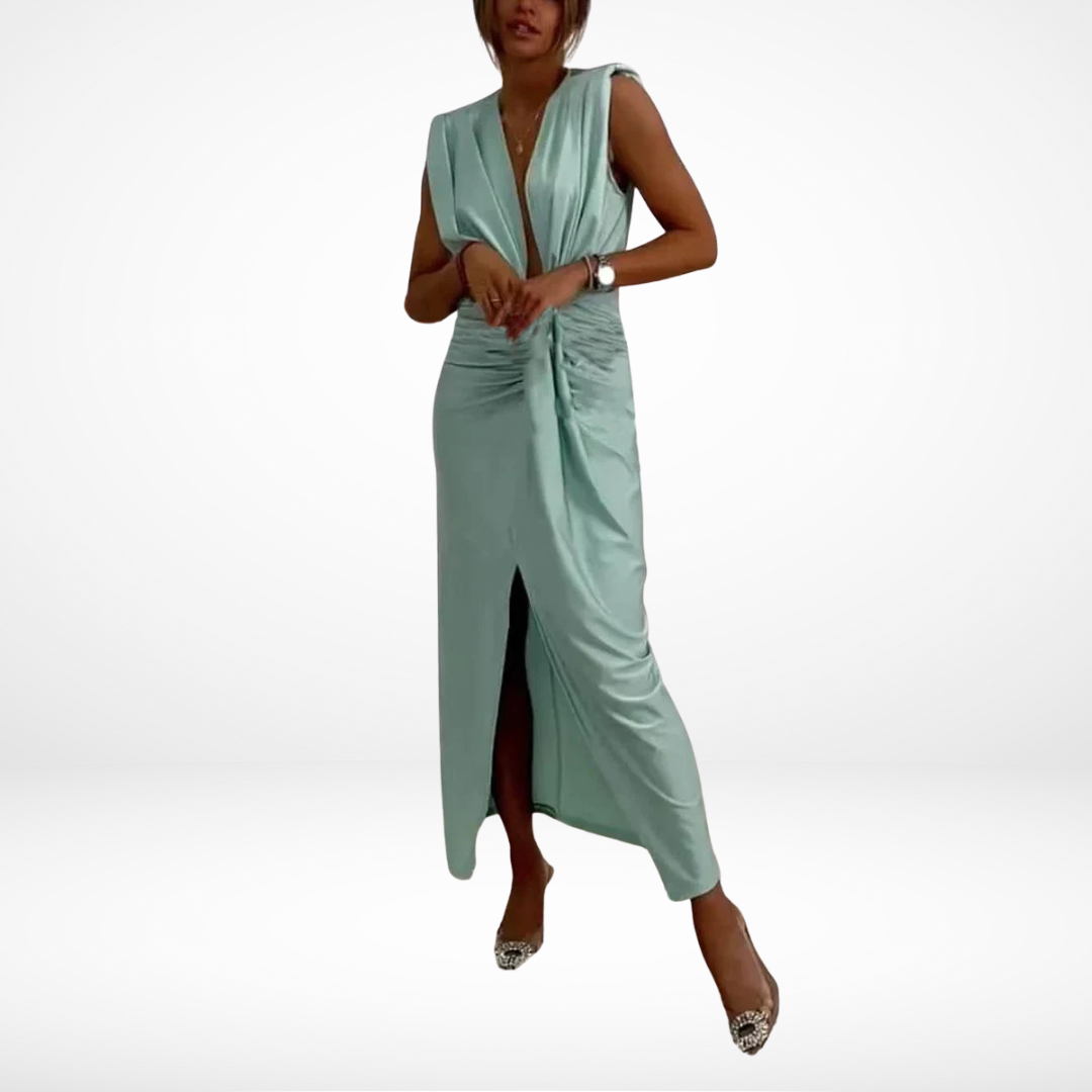 Amira - Abito Midi Classico Con Spacco Drappeggiato Arricciato