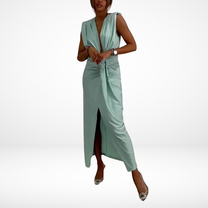 Amira - Abito Midi Classico Con Spacco Drappeggiato Arricciato