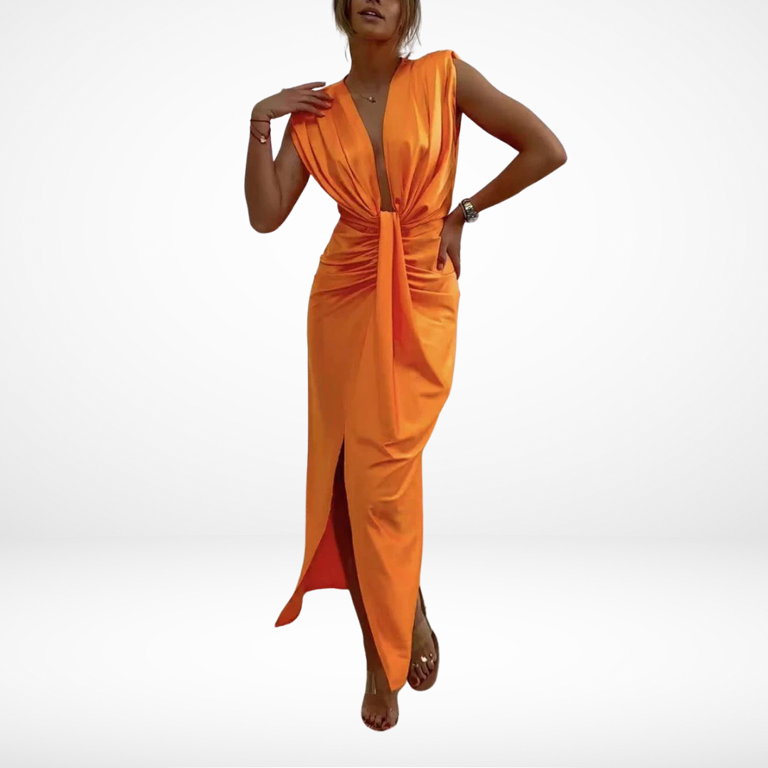Amira - Abito Midi Classico Con Spacco Drappeggiato Arricciato