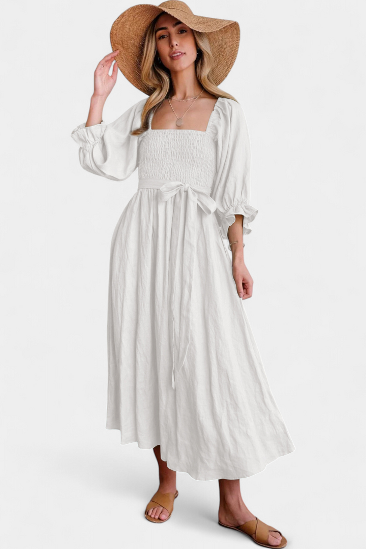 Petra Vestito Midi a Due Livelli con Corpo Arricciato