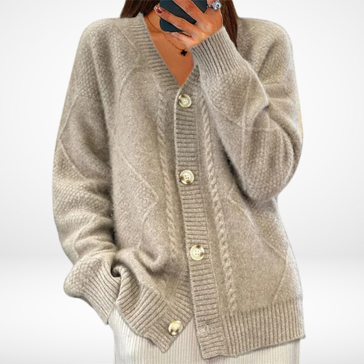 Claudia - Comodo Cardigan in Cashmere Con Scollo a V